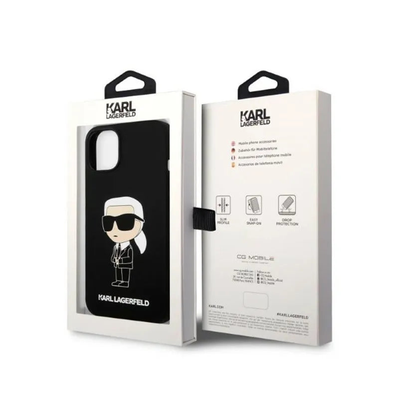 Karl Lagerfeld Silikoninis Ikonik MagSafe Dėklas – iPhone 15 Plus / 14 Plus (juodas)