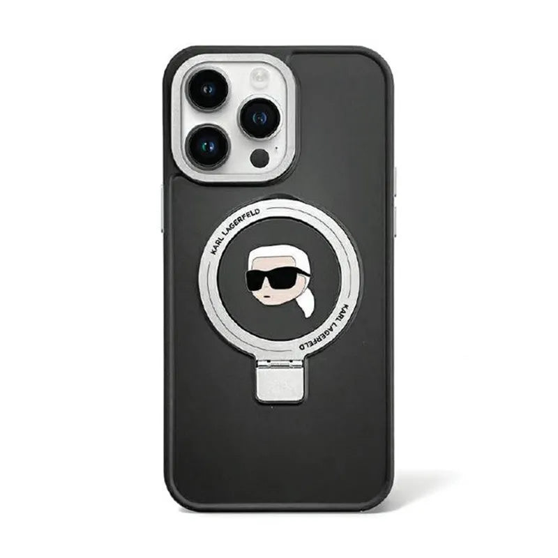 Karl Lagerfeld Žiedinis Stovas Karl Head MagSafe – „iPhone 15“ dėklas (juodas)