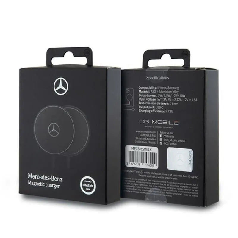 Mercedes didelis sidabrinis logotipas – MagSafe 15 W indukcinis įkroviklis (juodas)