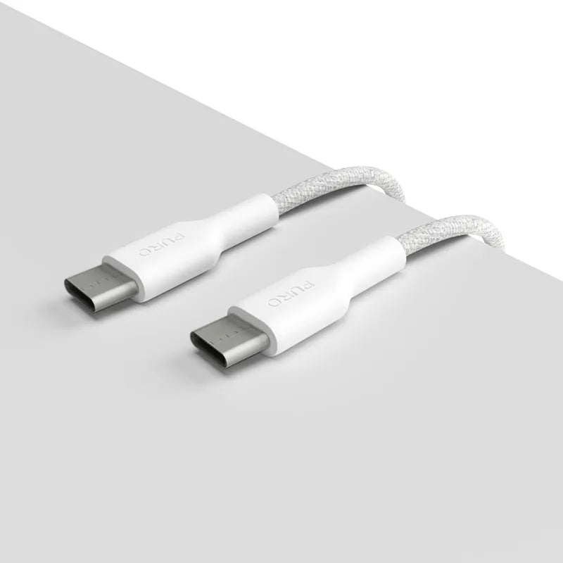 PURO Fabric - Itvarus pintas USB-C–USB-C kabelis 1,2 m (baltas)