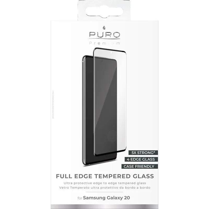 PURO Premium grūdintas stiklas su juodu rėmeliu, tinka dėklui - Samsung Galaxy S20 grūdintas apsauginis stiklas (juodas rėmelis)