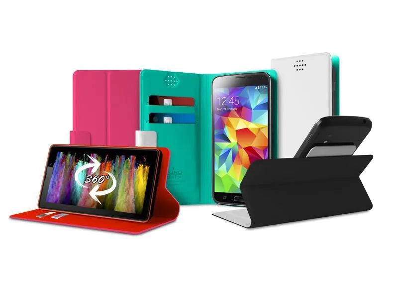 PURO Uniwallet Bi-Color - Universalus 360° pasukamas dėklas su kortelių lizdais, XXL dydis (baltas)