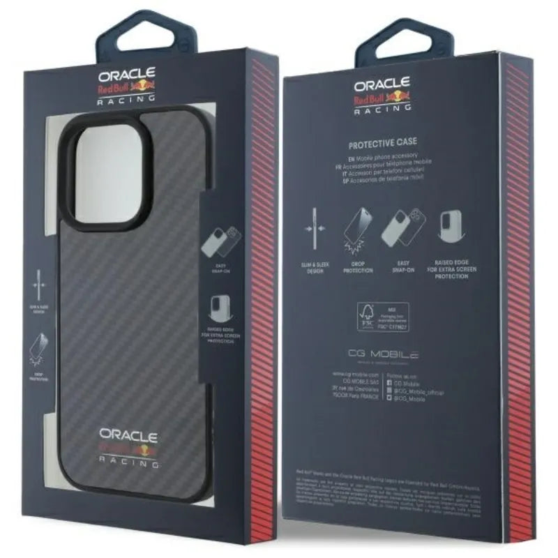 Red Bull Carbon Fiber Shiny Logo MagSafe – dėklas iPhone 16 Pro Max (juodas)