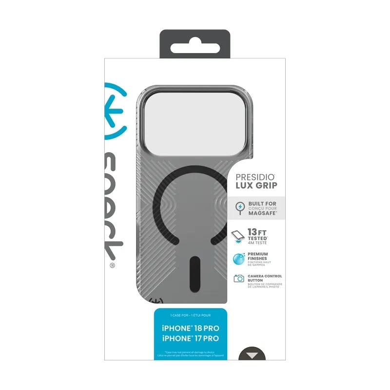 Speck Presidio Lux Grip MagSafe – dėklas, skirtas iPhone 18 Pro / 17 Pro (Obsidian)