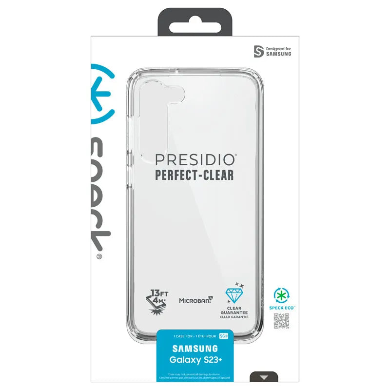 Speck Presidio Perfect-Clear dėklas - Samsung Galaxy S23+ su MICROBAN danga (Skaidrus)