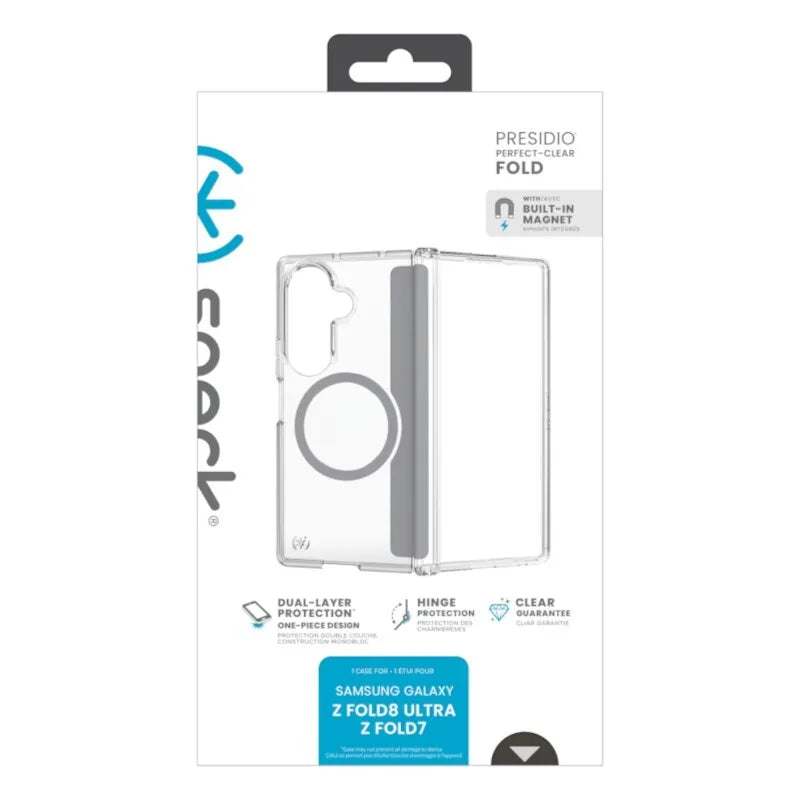 Speck Presidio Perfect-Clear Magnet – MagSafe dėklas, skirtas Samsung Galaxy Z Fold 8 Ultra (skaidrus)