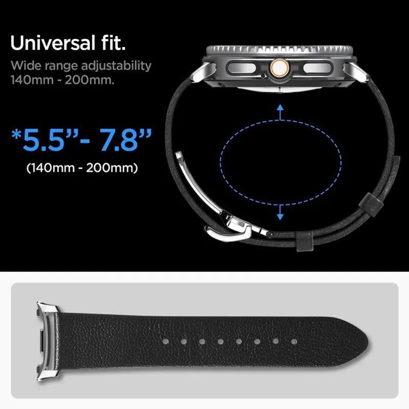 Spigen Enzo - Tikros odos dirželis skirtas Samsung Galaxy Watch 8 / 8 Classic 40 / 44 / 46 mm (Juodas)