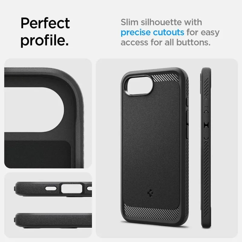 Spigen Rugged Armor Mag MagSafe – dėklas iPhone 17e / 16e (Matinis juodas)
