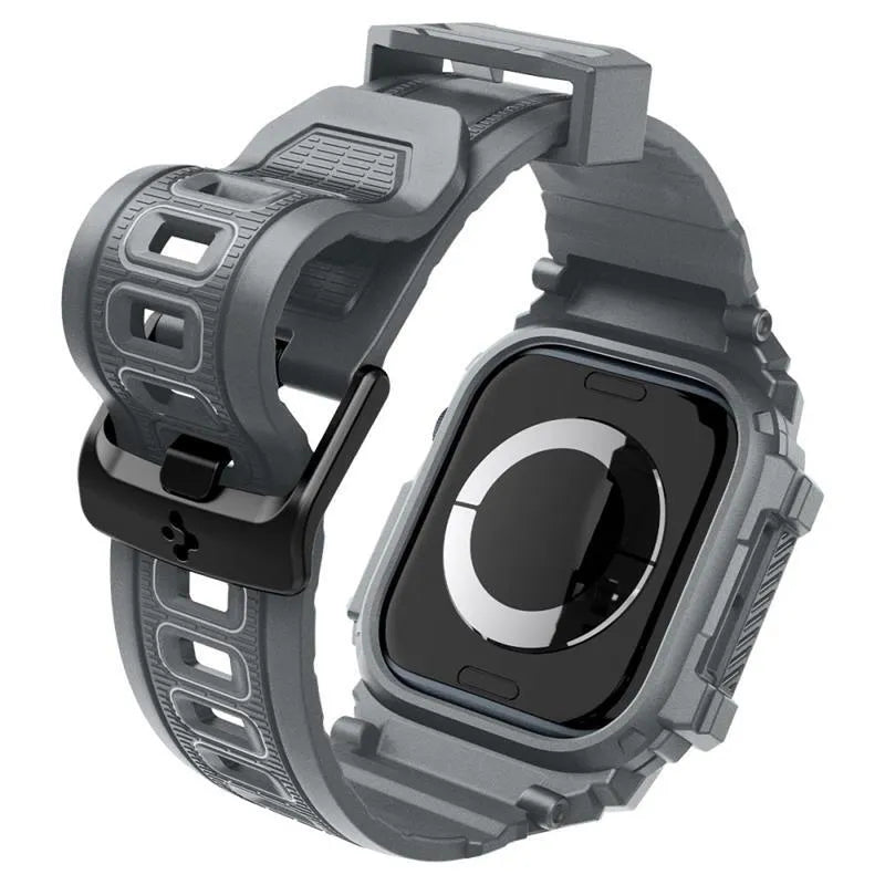 Spigen Rugged Armor Pro – dirželis su dėklu, skirtas „Apple Watch 10“ 46 mm (tamsiai pilka)