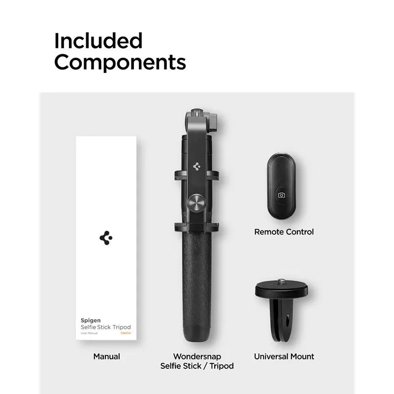 Spigen S560W Bluetooth asmenukių lazdelė su trikoju - išmaniojo telefono trikojis / asmenukių lazdos laikiklis (juodas)