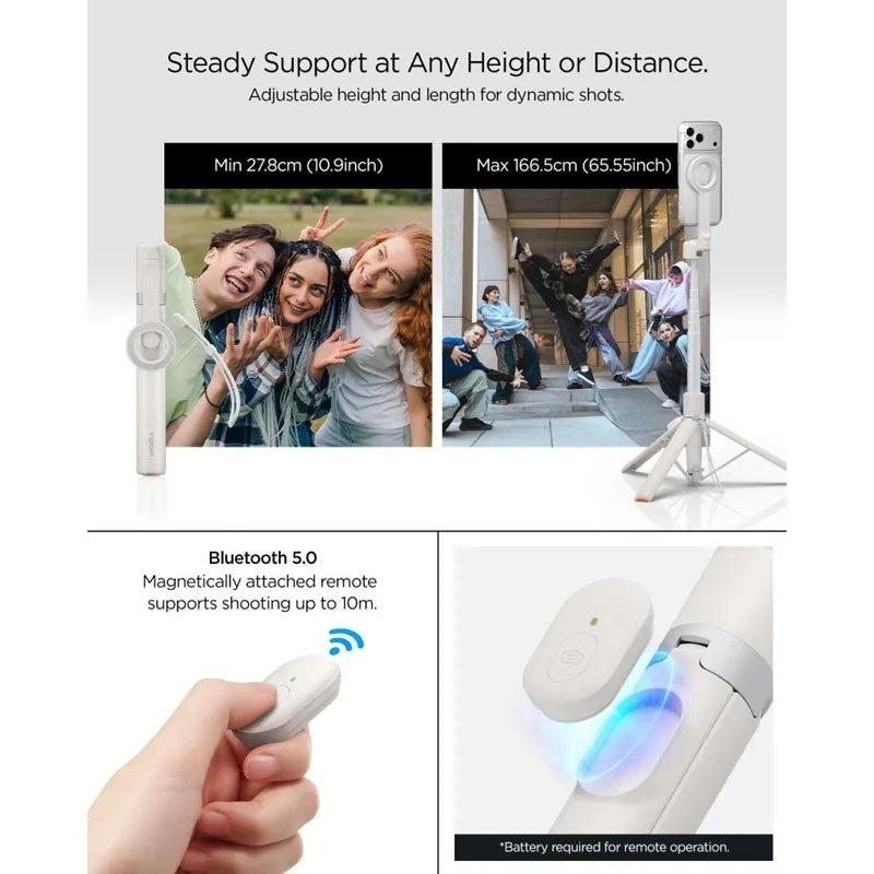 Spigen S582W MagSafe Bluetooth asmenukių lazda ir trikojis – išmaniojo telefono trikojis / asmenukių lazdos laikiklis (Dune Beige)