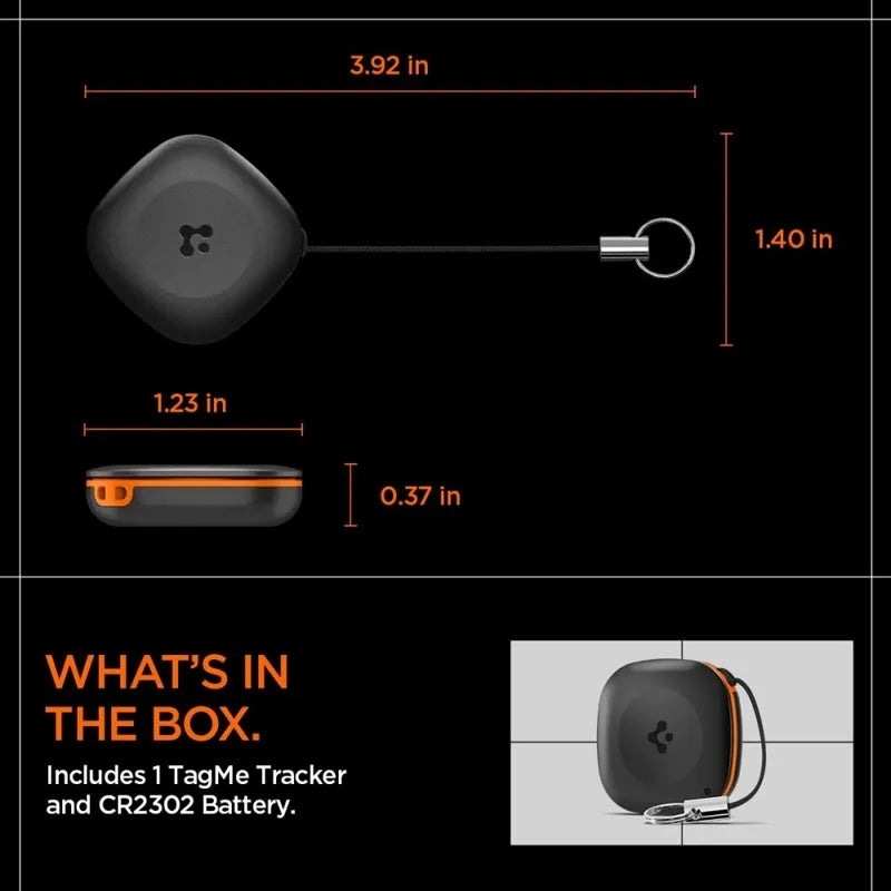 Spigen TagMe „Bluetooth“ sekiklis – raktų, kuprinės, krepšio ieškiklis, veikiantis su „Apple Find My“ (juodas)