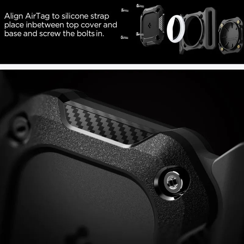 Spigen Tough Armor Apykaklė šunims – dėklas su apykaklės laikikliu, skirtas Apple AirTag 1 / 2 (juodos)