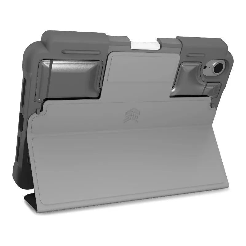 STM Dux Plus – tvirtas dėklas, skirtas iPad mini 7 (2024) / mini 6 (2021) MIL-STD-810G su Apple Pencil laikikliu (juodas)