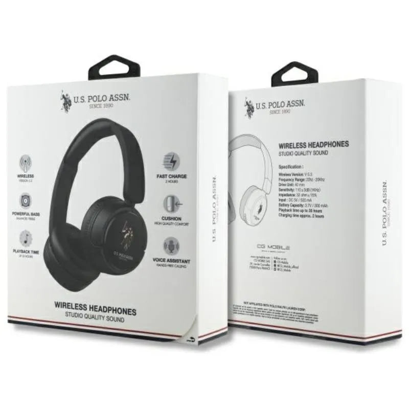 US Polo Assn DH spalvotas logotipas – belaidės „Bluetooth V5.3“ ausinės (juodos)