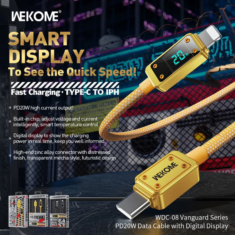 WEKOME WDC-08 Vanguard Series - USB-C to Lightning Fast Charging PD 20W connection cable 1 m (Gold)
