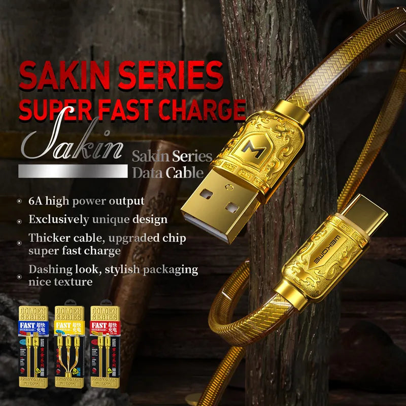 WEKOME WDC-161 Sakin Series – USB-A į Micro USB greitojo įkrovimo 6A jungiamasis laidas 1 m (auksinis)