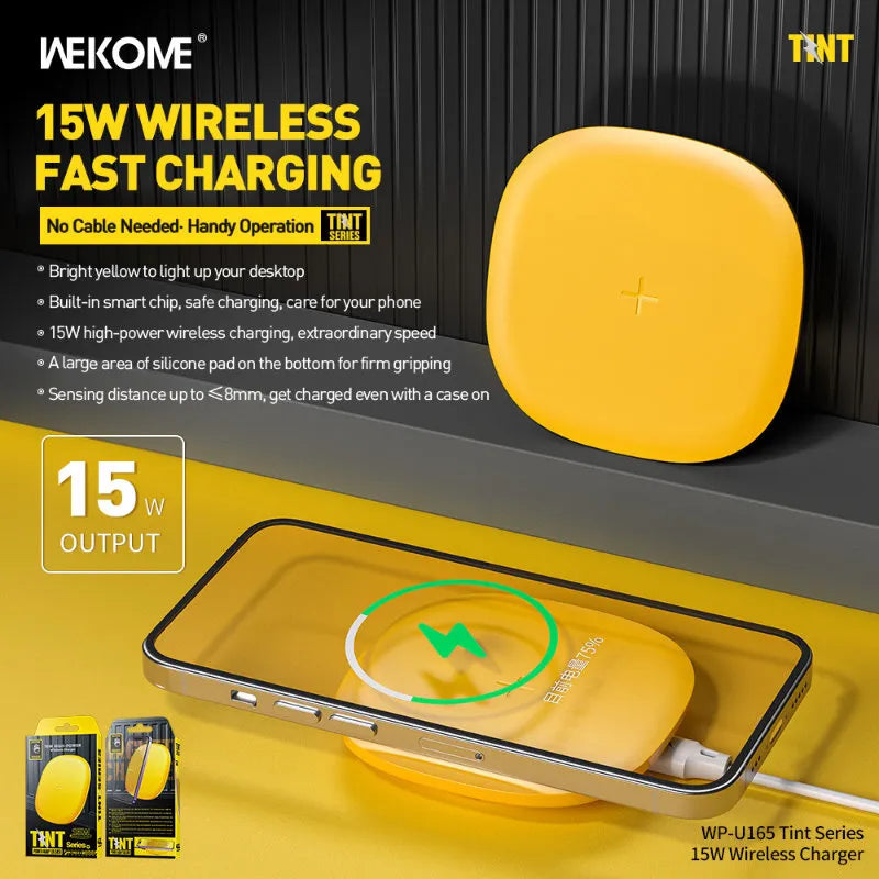 WEKOME WP-U165 Tint serija – Qi belaidis indukcinis įkroviklis 15W (geltonas)