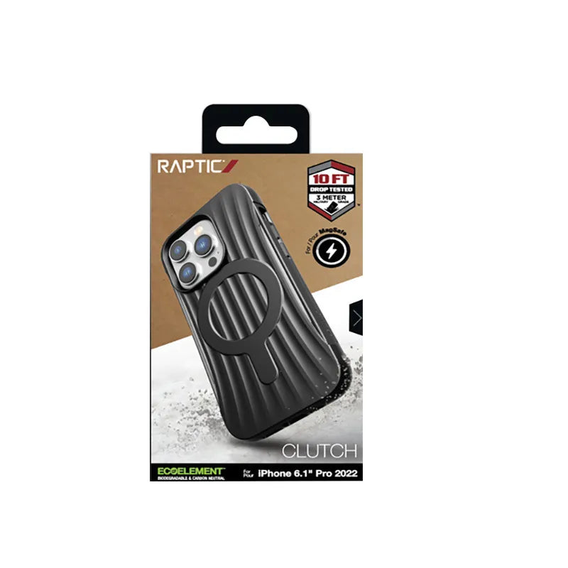 X-Doria Raptic Clutch MagSafe - Biologiškai skaidomas dėklas skirtas iPhone 14 Pro (Bandytas kritimas iš 3 m) (Juoda)