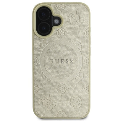 Guess Saffiano Peony Classic Logo MagSafe - dėklas skirtas iPhone 16 (auksinis)