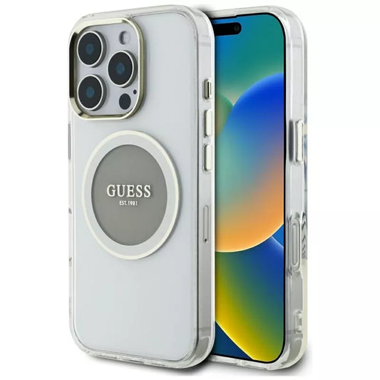Guess IML Metal Colored Circle Classic Logo MagSafe – dėklas iPhone 16 Pro Max (pilkas)