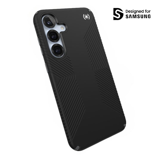 Speck Presidio2 Grip – dėklas, skirtas „Samsung Galaxy S25+ / 24+“ (juoda / skalūno pilka / balta)