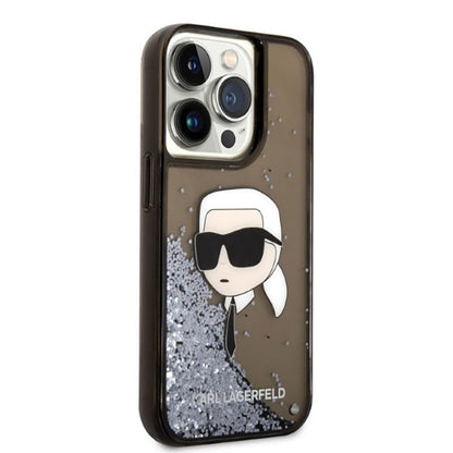 Karl Lagerfeld Dėklas iPhone 14 Pro Skysti Blizgučiai NFT Karlo Galva (Juoda)