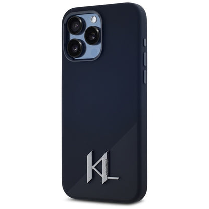 Karl Lagerfeld Silikoninis MagSafe Dėklas su metalo inicialu "Shadow" – skirtas iPhone 15 Pro (juodas)