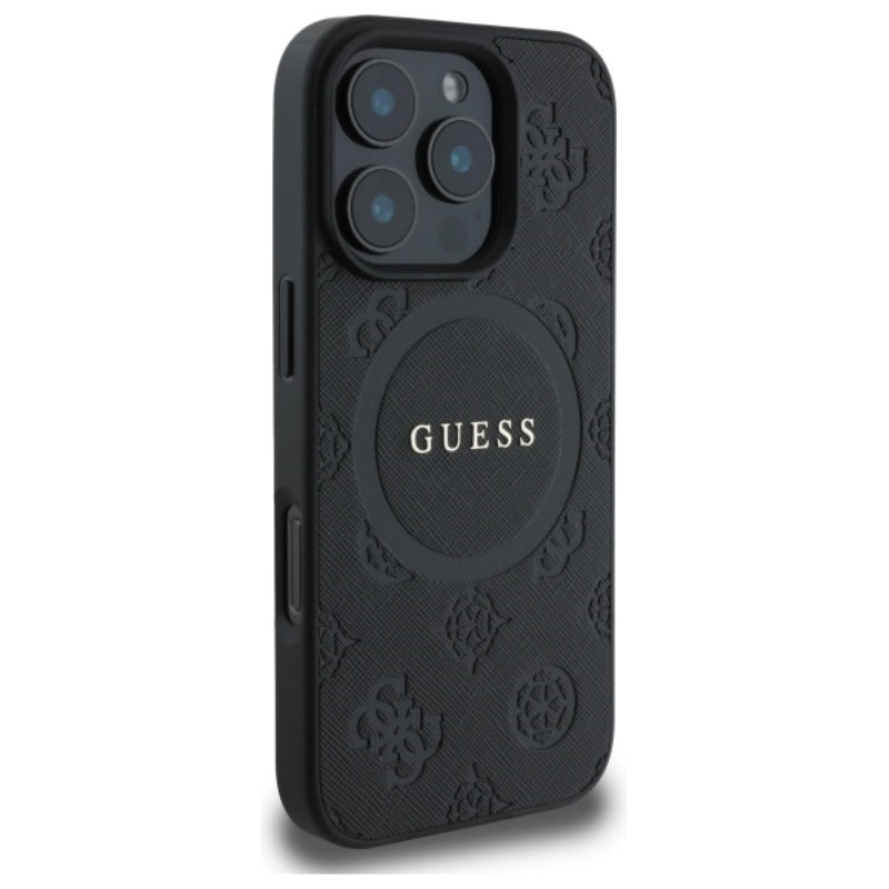 Guess Saffiano Peony Classic Logo MagSafe - „iPhone 16 Pro“ dėklas (juodas)