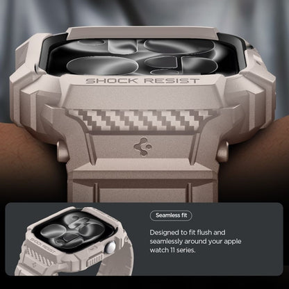 Spigen Rugged Armor Pro V2 – Dirželis su dėklu Apple Watch 10/11 46mm (Smėlio spalvos)
