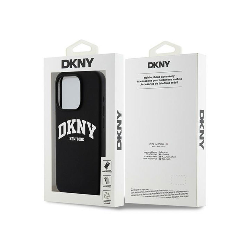 DKNY Liquid Silicone White Printed Logo MagSafe – dėklas skirtas iPhone 15 Pro (juodas)