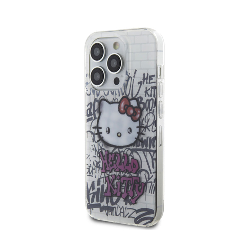 Hello Kitty IML Kitty ant plytų Grafiti – iPhone 15 Pro dėklas (baltas)