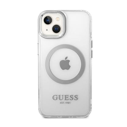 Guess Metal Outline MagSafe – dėklas, skirtas iPhone 14 (skaidrus)