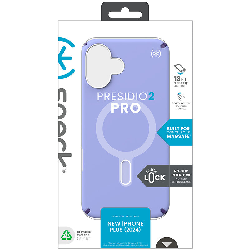 Speck Presidio2 Pro ClickLock & MagSafe – dėklas skirtas iPhone 16 Plus (Ateities levandų / Kašys purpurinė / Balta)