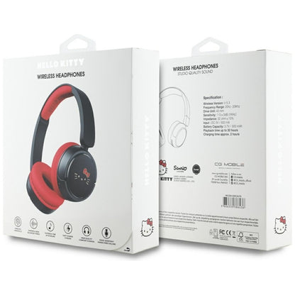 „Hello Kitty“ veido logotipas – belaidės, ausis dengiančios „Bluetooth“ ausinės V5.3 (raudonos)