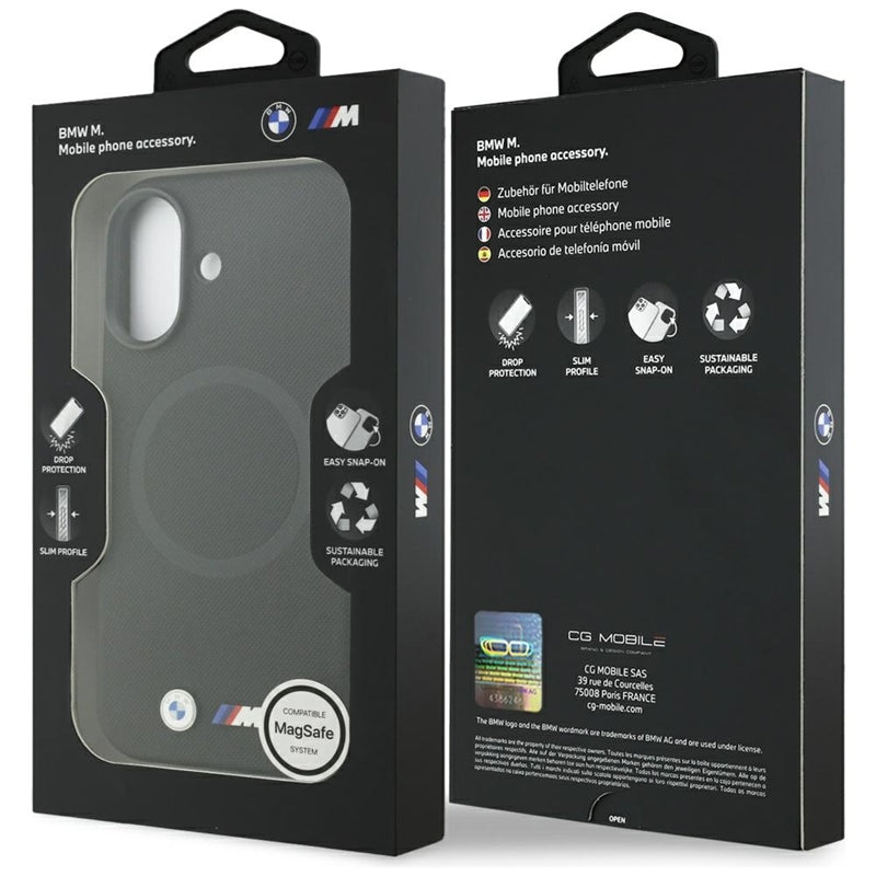 BMW M FW Metal Logo MagSafe dėklas iPhone 17 (juodas)