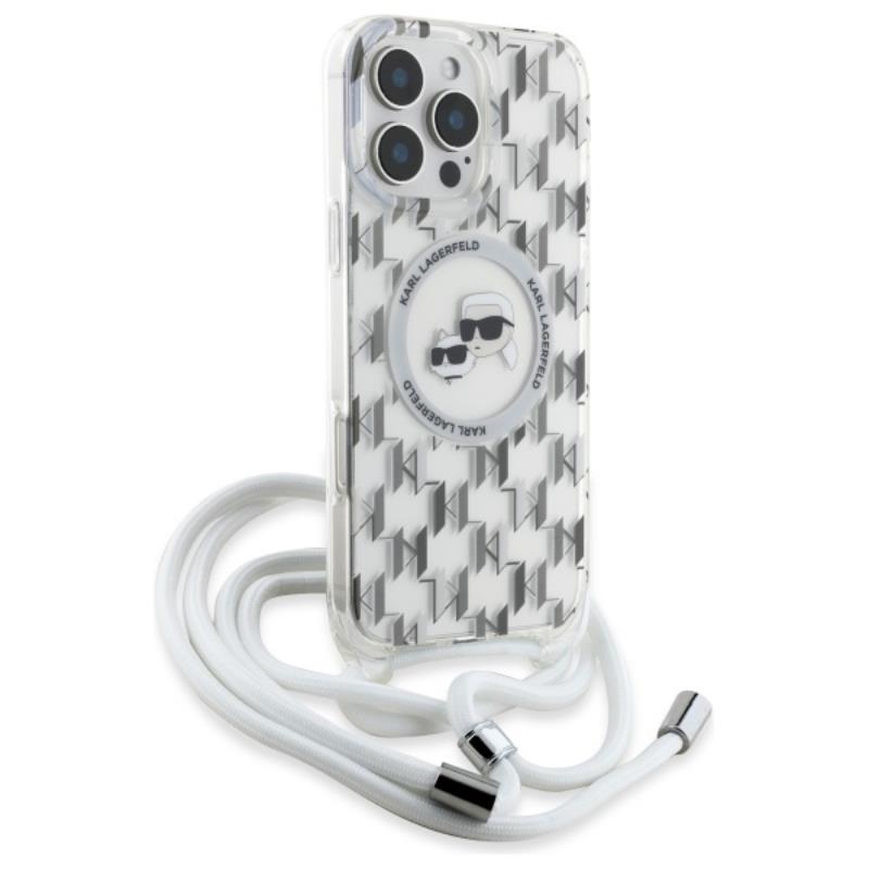 Karl Lagerfeld IML Crossbody Monogram Karl & Choupette Head MagSafe – dėklas, skirtas iPhone 16 Pro Max (skaidrus)