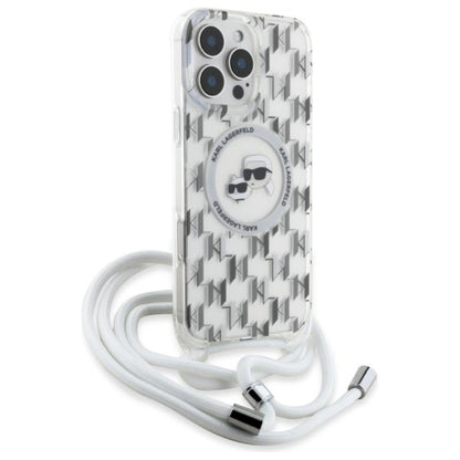 Karl Lagerfeld IML Crossbody Monogram Karl & Choupette Head MagSafe – dėklas, skirtas iPhone 16 Pro Max (skaidrus)