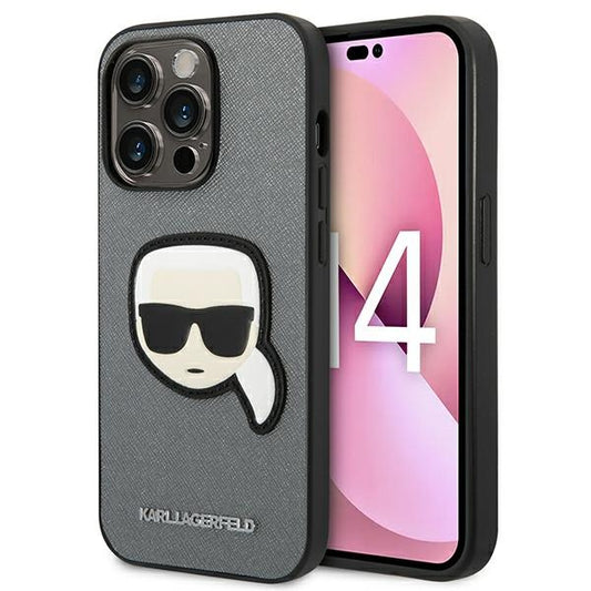 Karl Lagerfeld Saffiano Karl Head Patch Case iPhone 14 Pro Max (sidabrinis)