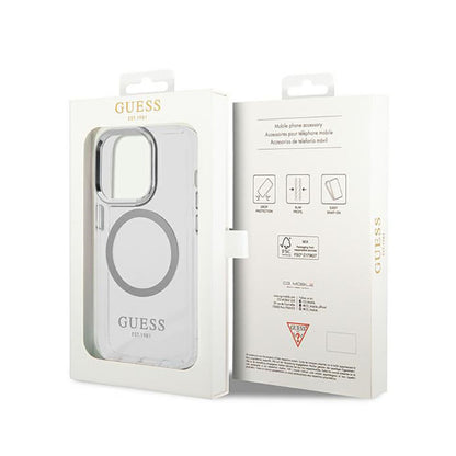 Guess Metal Outline MagSafe – dėklas, skirtas iPhone 14 Pro (permatomas)