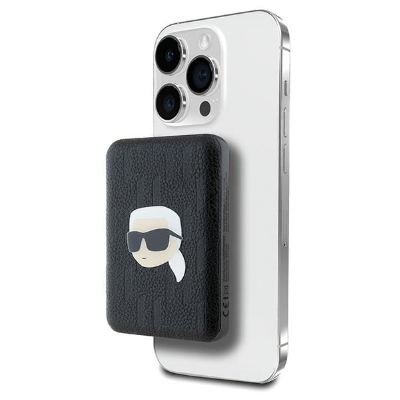 Karl Lagerfeld Karl Head Pin MagSafe – belaidis maitinimo blokas 5000 mAh 15W (juodas)