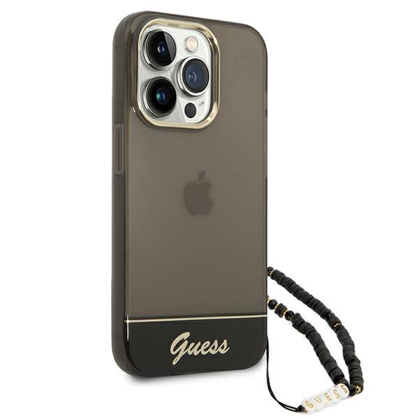"Guess" permatomas "Pearl Strap" dirželis - dėklas "iPhone 14 Pro" (juodas)