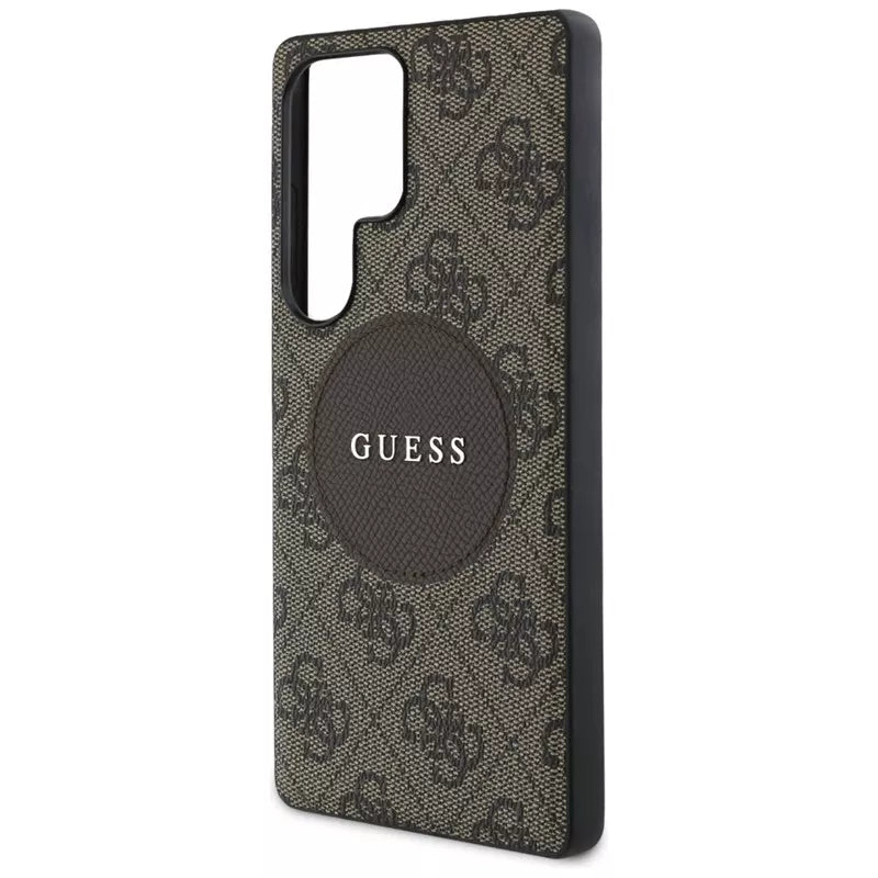 Guess 4G Round Patch Classic Logo MagSafe – Dėklas Samsung Galaxy S25 Ultra (rudas)