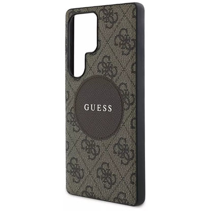 Guess 4G Round Patch Classic Logo MagSafe – Dėklas Samsung Galaxy S25 Ultra (rudas)