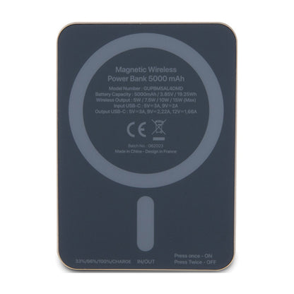 Guess Metal Script Logo MagSafe – indukcinis 5000 mAh 15W MagSafe maitinimo bankas (auksinis)