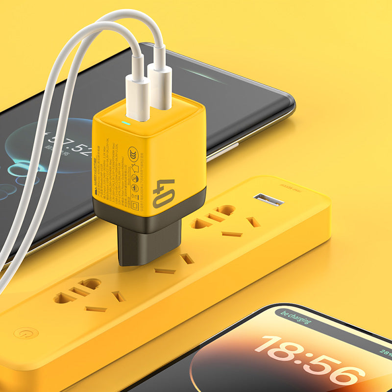 WEKOME WP-U128 – 2x USB-C „Super Fast Charge GaN“ 40W tinklo įkroviklis (geltonas)