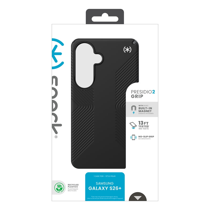 Speck Presidio2 Grip Magnet - Samsung Galaxy S26+ MagSafe dėklas (Juoda/Slate Gray/Balta)
