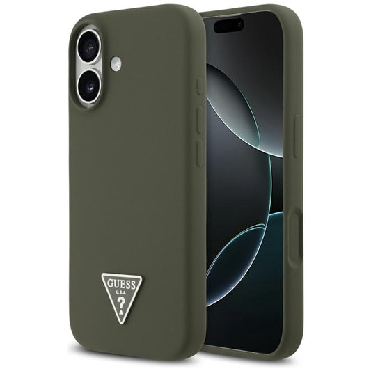 Guess Silikoninis trikampis logotipas MagSafe - dėklas iPhone 17 (khaki)
