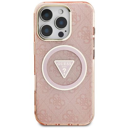 Guess IML Metal Glitter 4G apskritimas trikampis MagSafe – dėklas skirtas iPhone 16 Pro (rožinis)