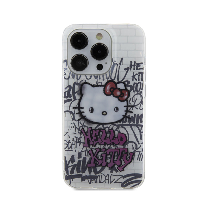 Hello Kitty IML Kitty ant plytų Grafiti – iPhone 15 Pro dėklas (baltas)